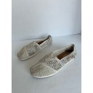 Toms Women’s Alpargata Moroccan Cream Crochet Natural Cotton Flat Shoes Size 8